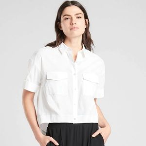 NWOT White Athleta Women’s Utility Crop Button Up Tee Medium